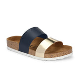 Women's casual flat heel metallic strap slip-on sandal
