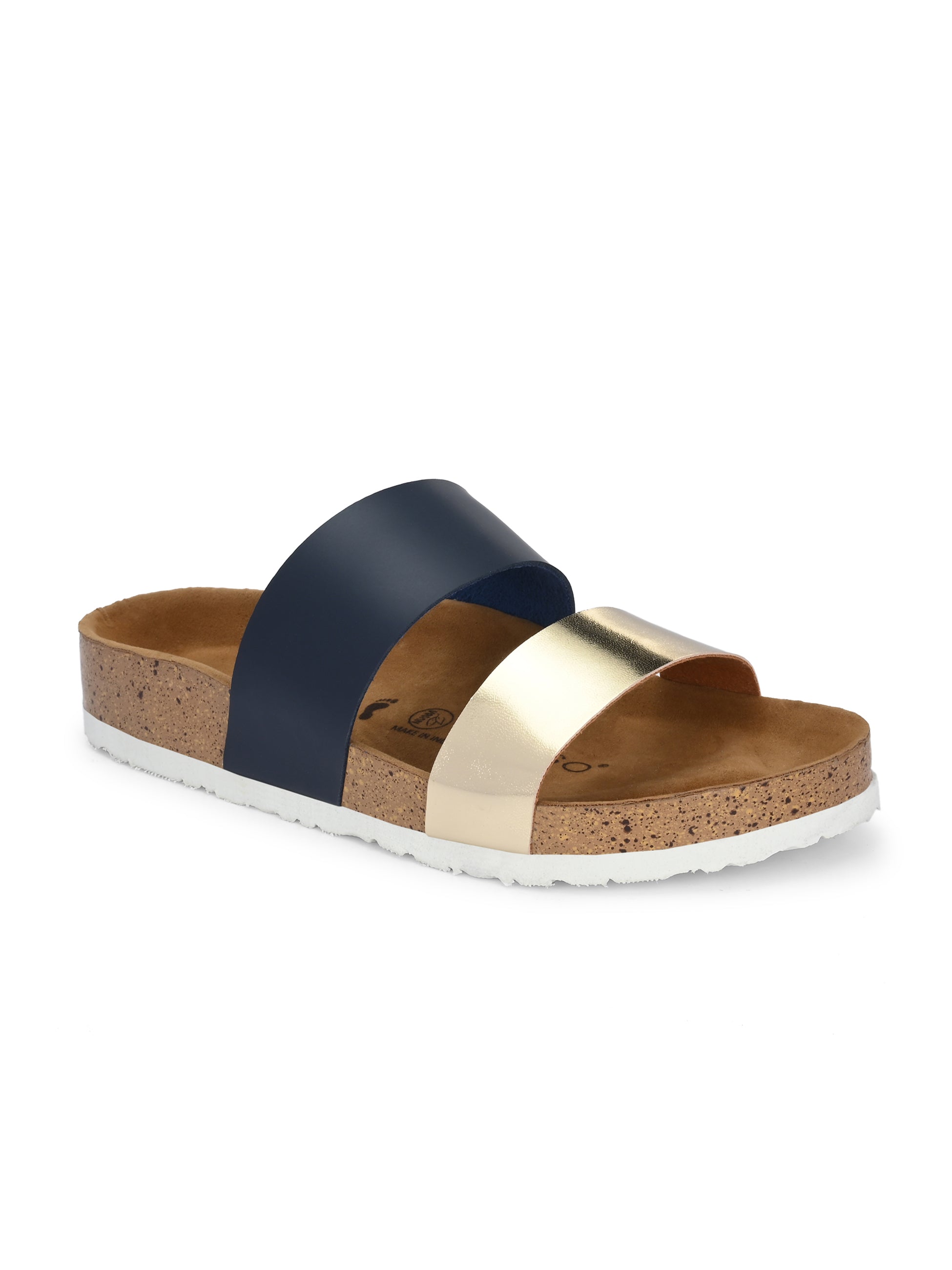 Women's casual flat heel metallic strap slip-on sandal