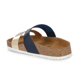 Women's casual flat heel metallic strap slip-on sandal