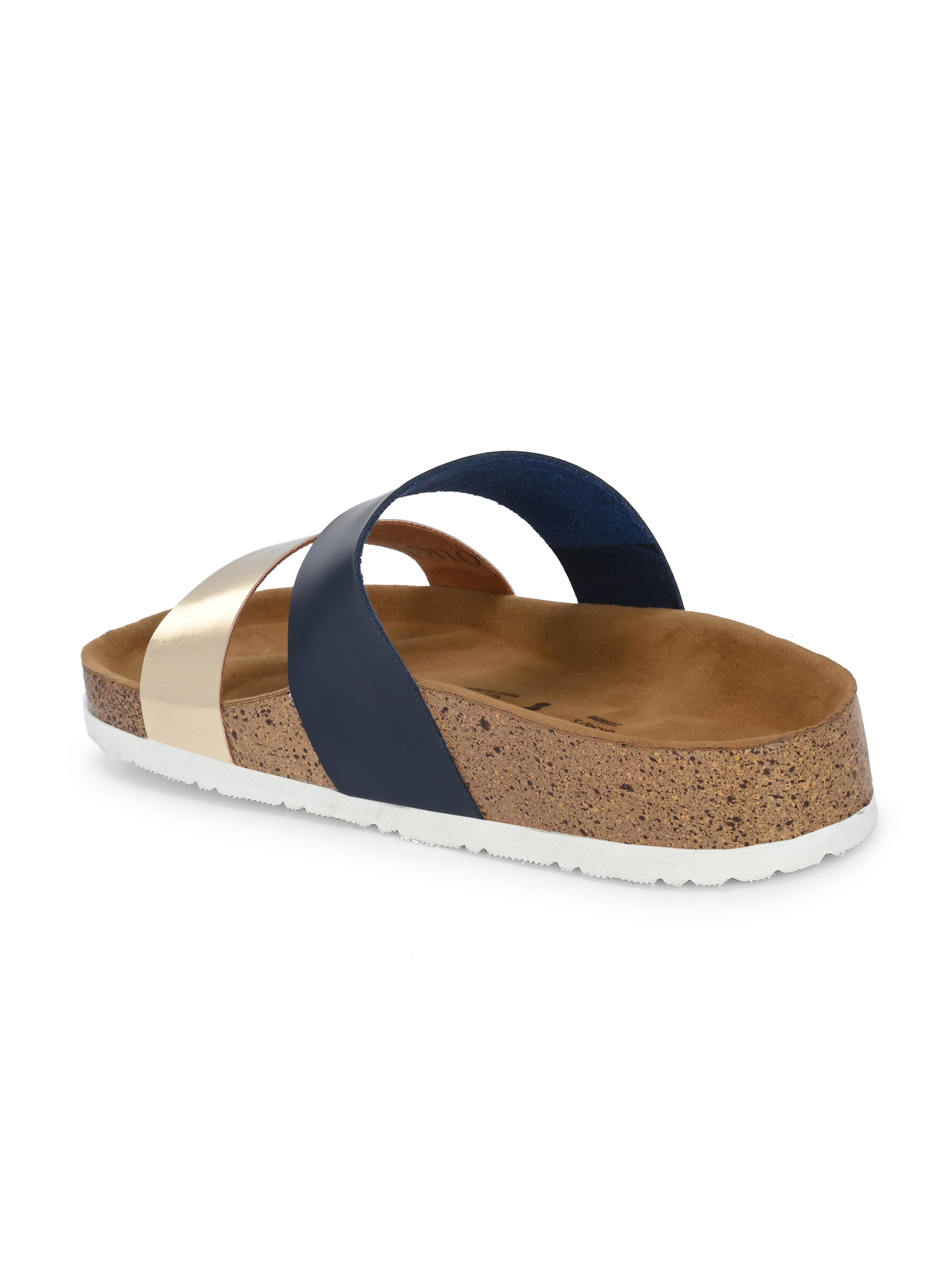 Women's casual flat heel metallic strap slip-on sandal