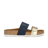 Women's casual flat heel metallic strap slip-on sandal