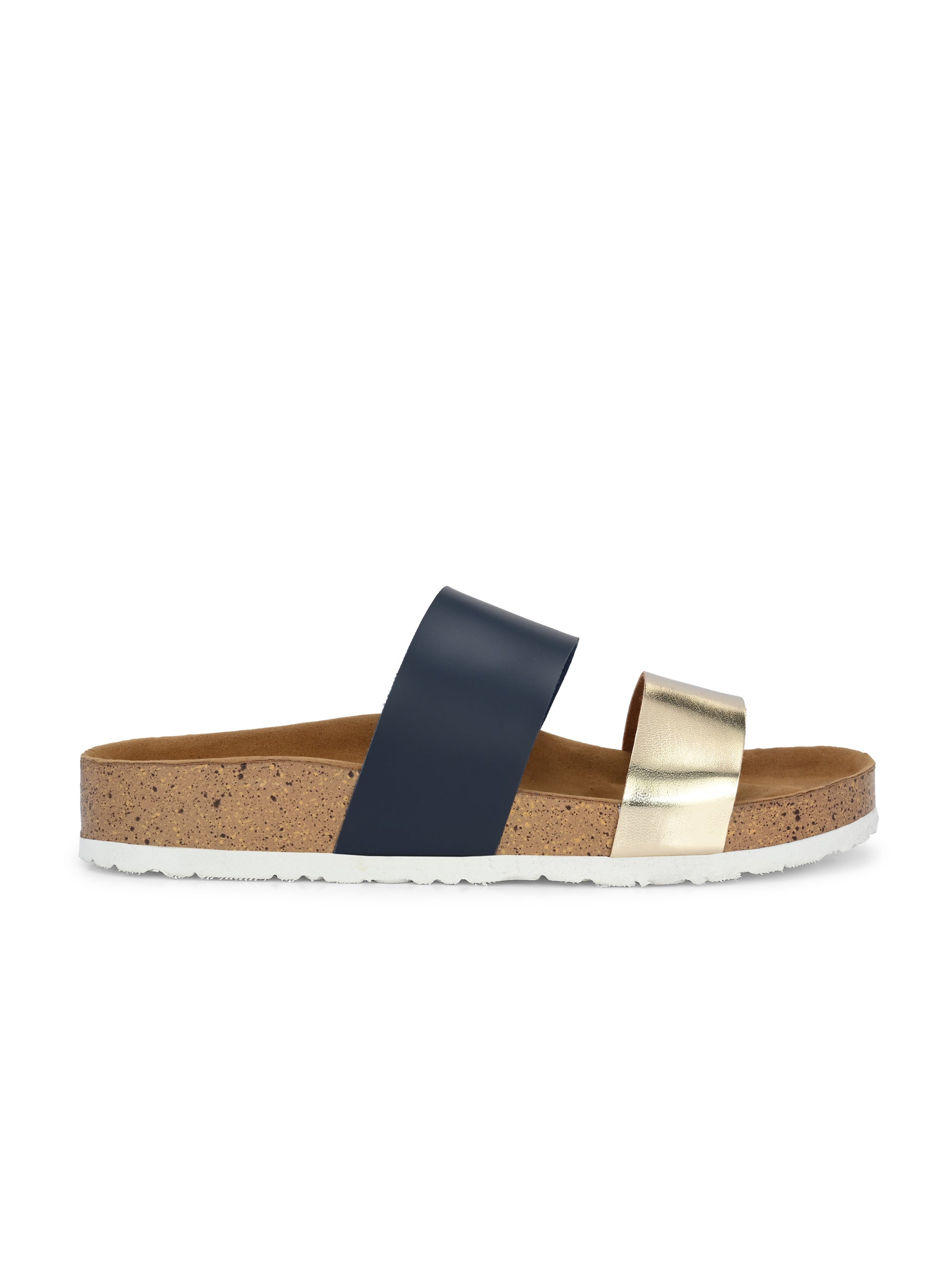 Women's casual flat heel metallic strap slip-on sandal