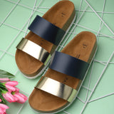 Women's casual flat heel metallic strap slip-on sandal