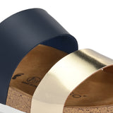 Women's casual flat heel metallic strap slip-on sandal
