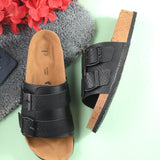 Black Women's casual flat heel buckle strap sandal