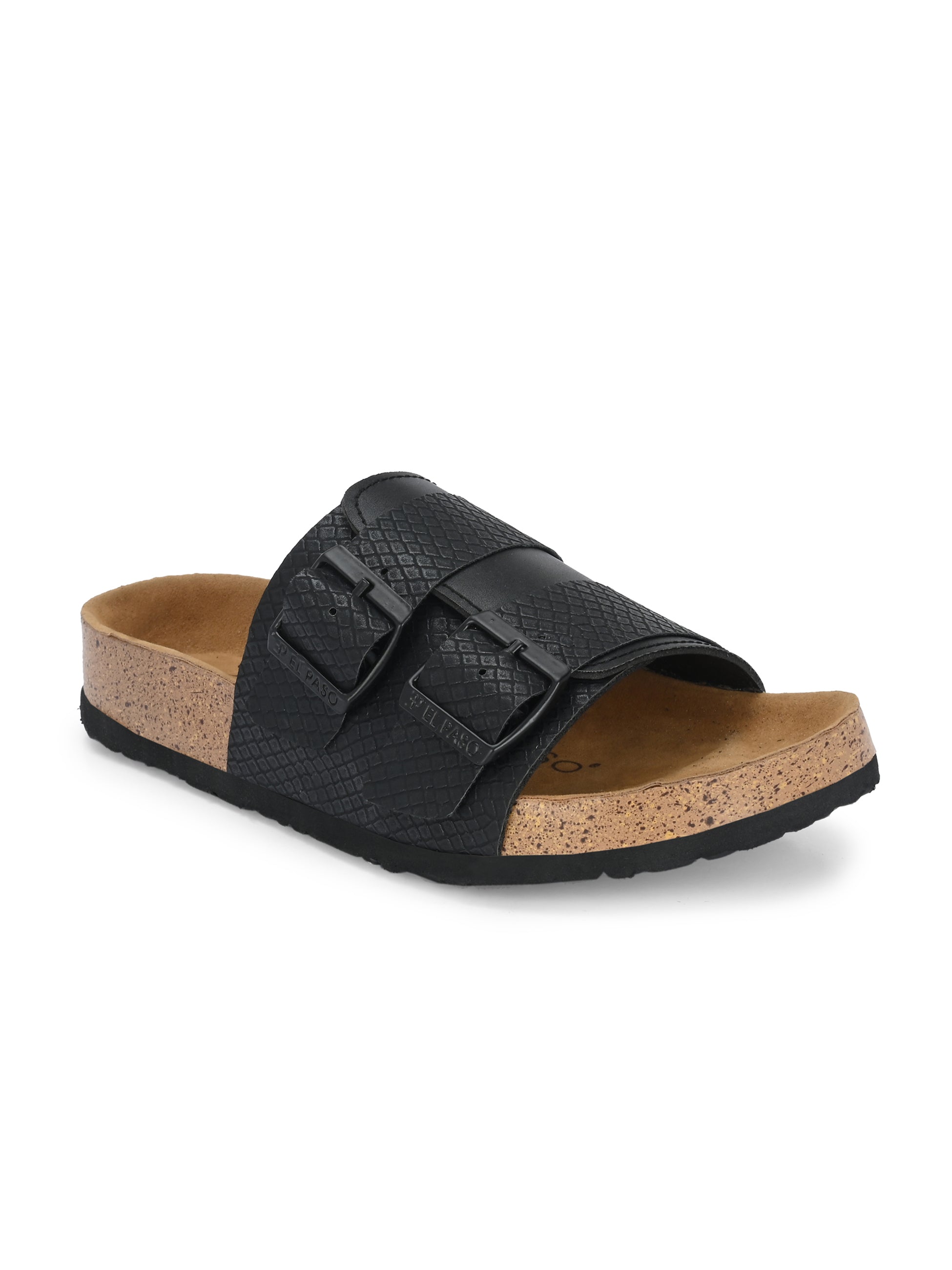 Black Women's casual flat heel buckle strap sandal