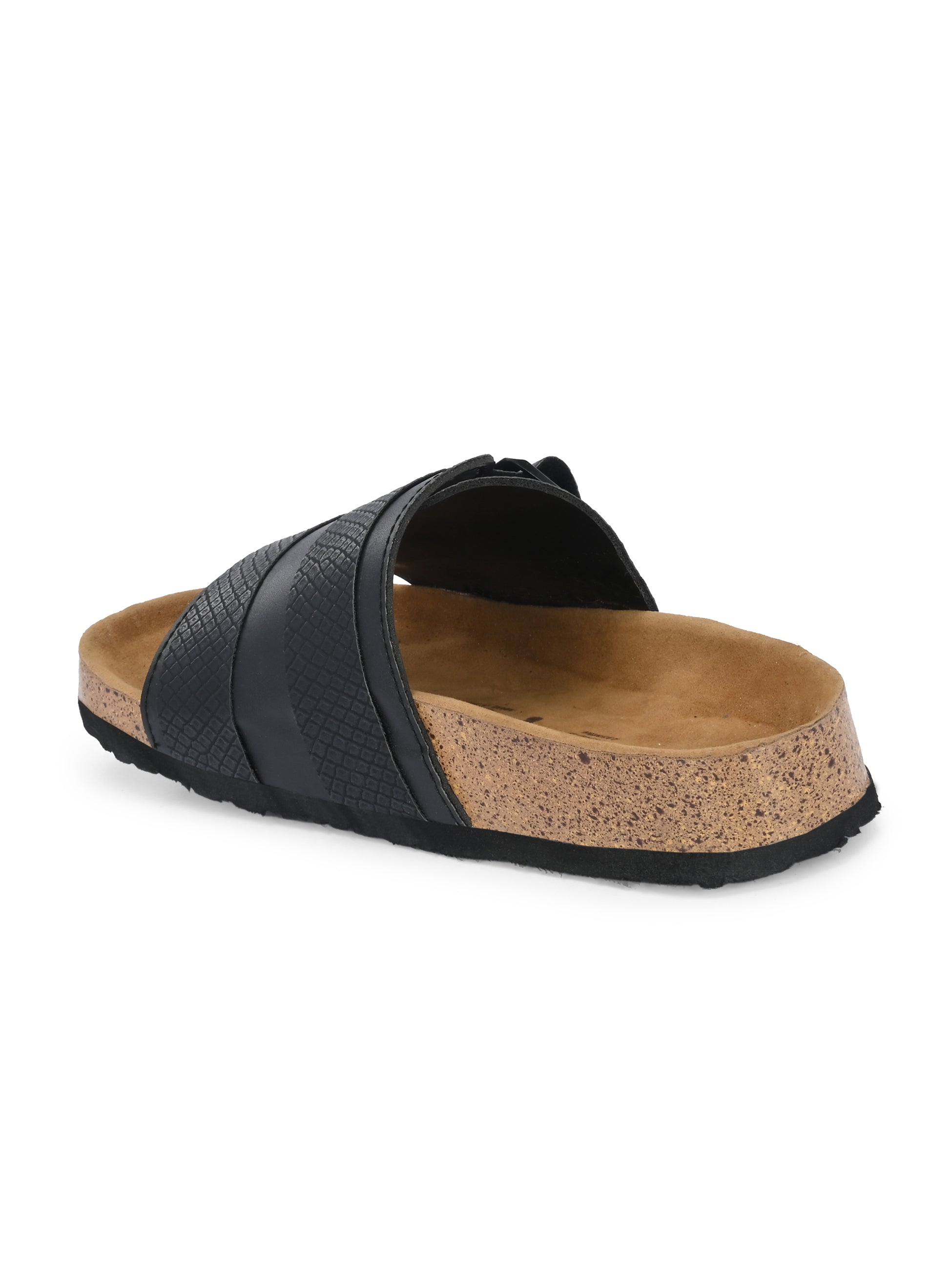 Black Women's casual flat heel buckle strap sandal