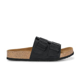 Black Women's casual flat heel buckle strap sandal