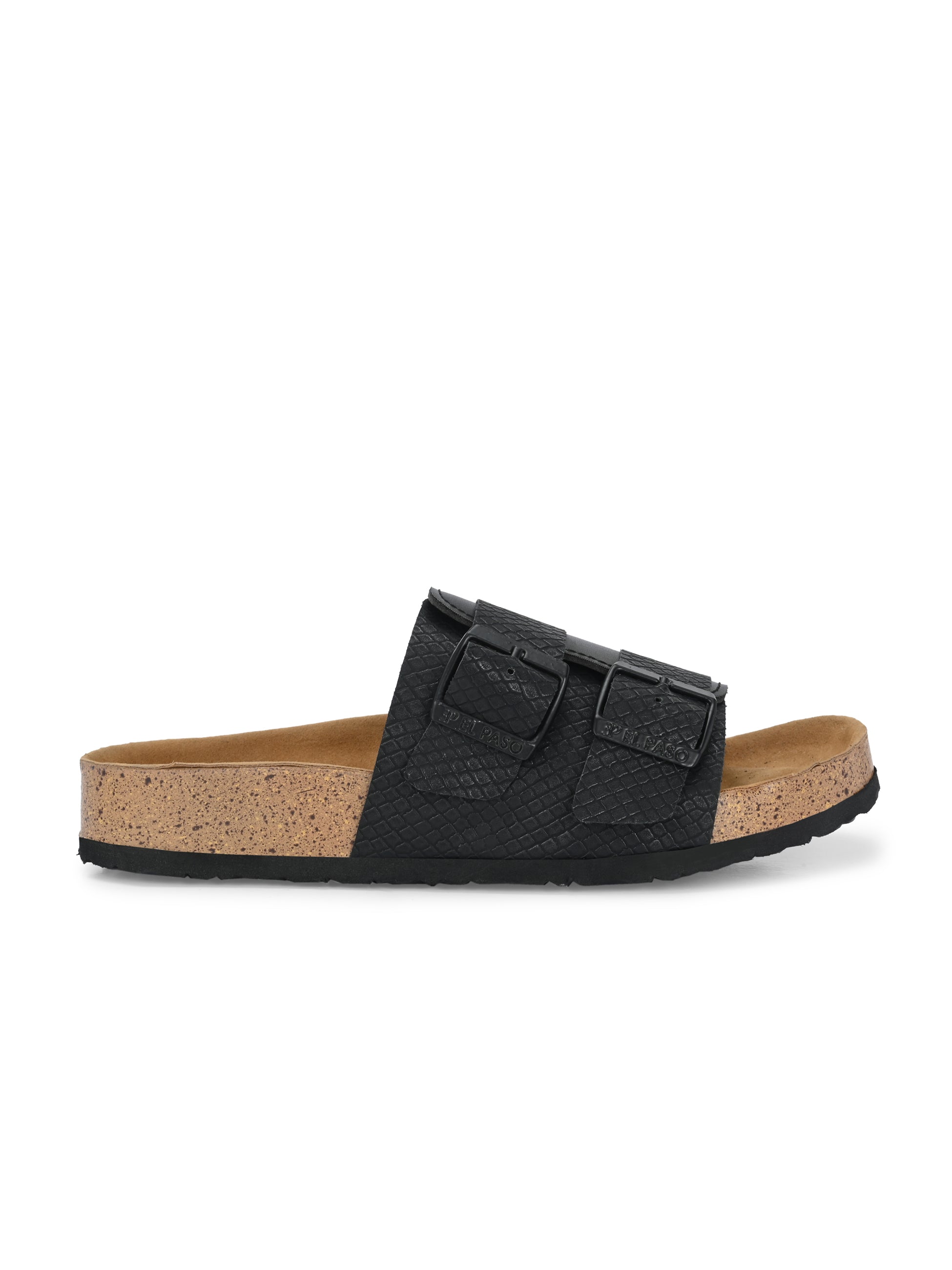 Black Women's casual flat heel buckle strap sandal