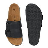 Black Women's casual flat heel buckle strap sandal