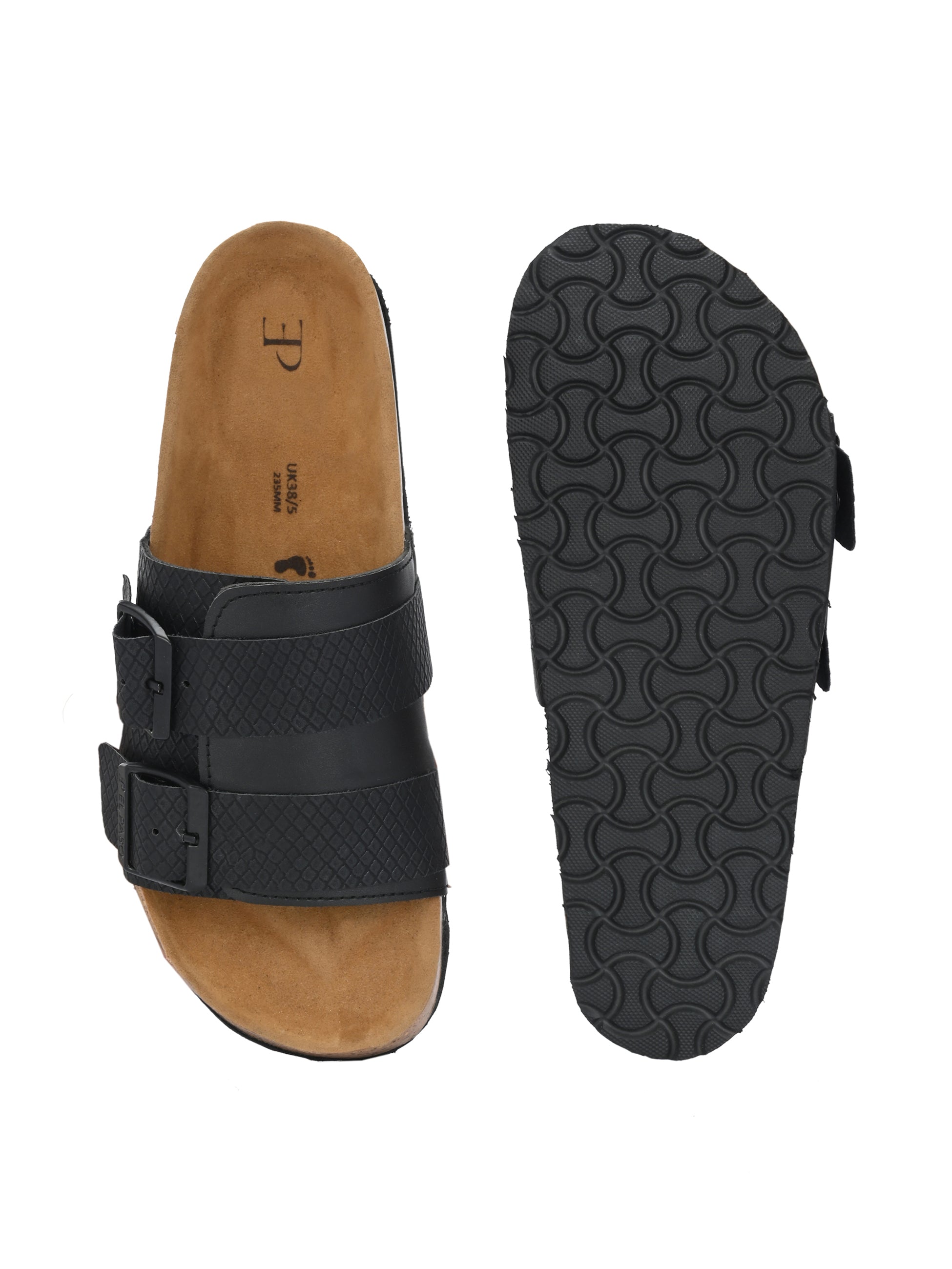 Black Women's casual flat heel buckle strap sandal