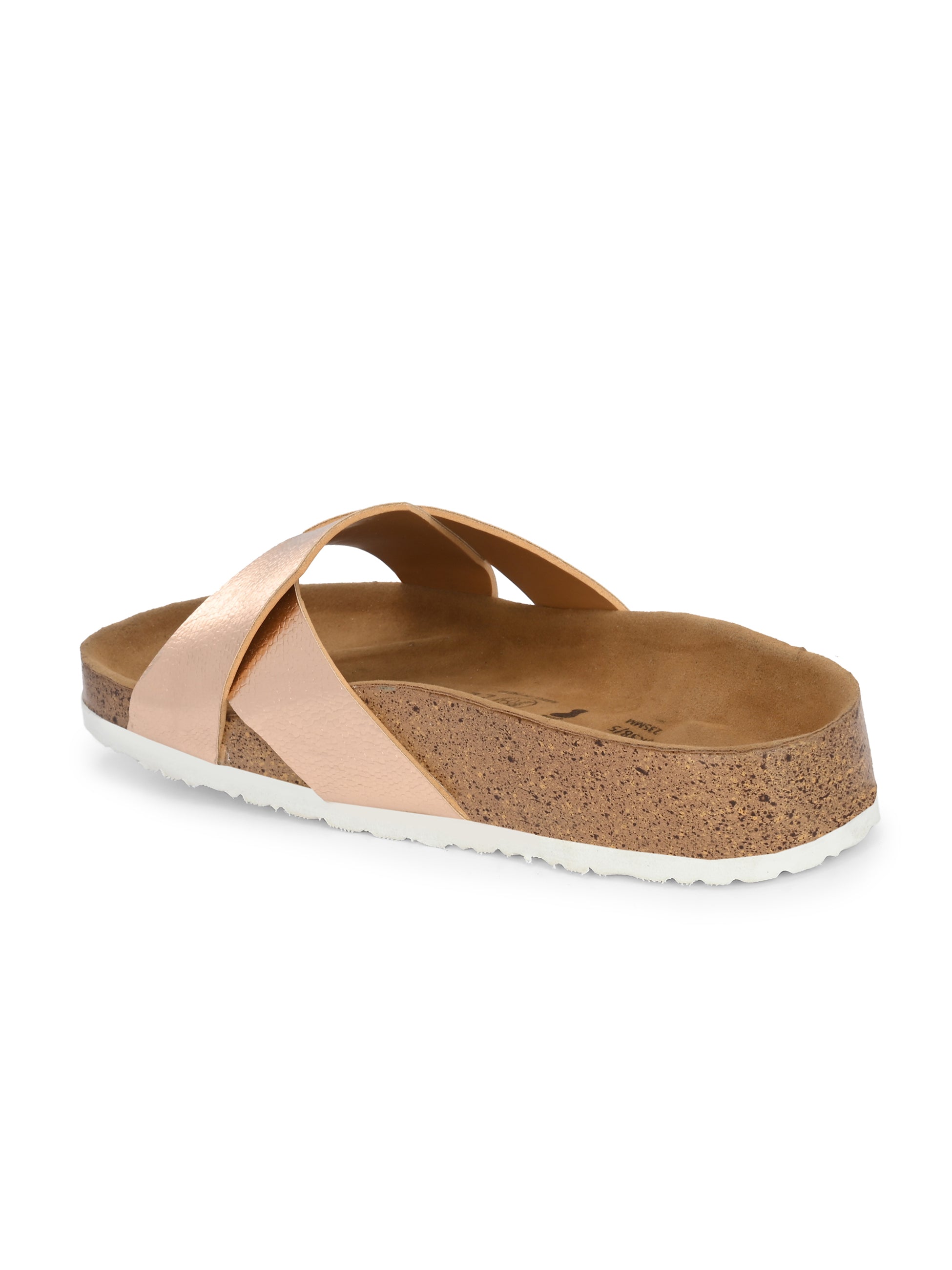 Women's casual flat heel metallic cris cross slip-on sandal