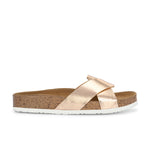 Women's casual flat heel metallic cris cross slip-on sandal