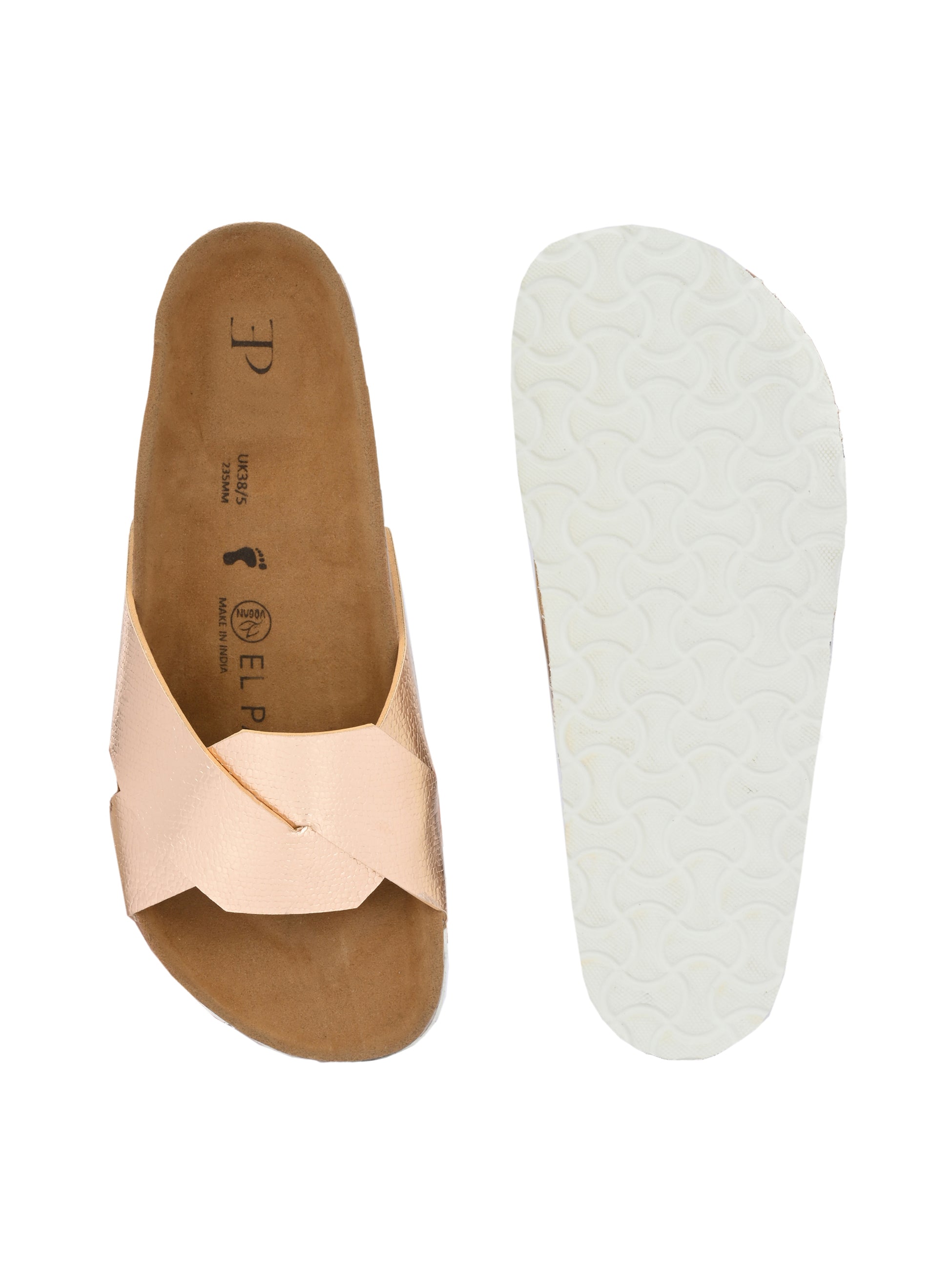 Women's casual flat heel metallic cris cross slip-on sandal
