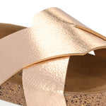 Women's casual flat heel metallic cris cross slip-on sandal