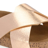 Women's casual flat heel metallic cris cross slip-on sandal