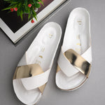 Women's casual flat heel metallic cris cross slip-on sandal