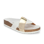 Women's casual flat heel metallic cris cross slip-on sandal