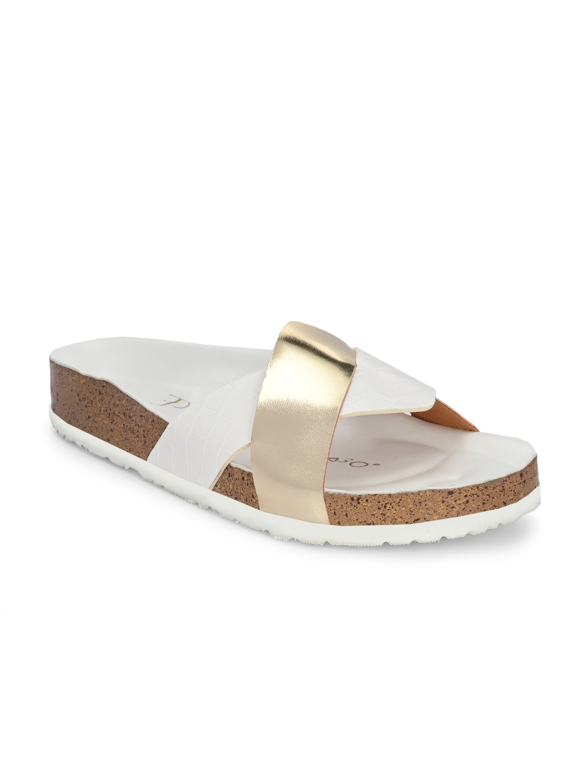 Women's casual flat heel metallic cris cross slip-on sandal
