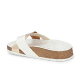 Women's casual flat heel metallic cris cross slip-on sandal