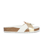 Women's casual flat heel metallic cris cross slip-on sandal