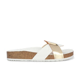 Women's casual flat heel metallic cris cross slip-on sandal