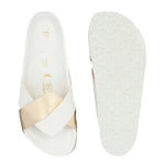 Women's casual flat heel metallic cris cross slip-on sandal