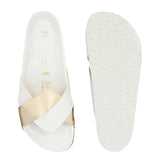 Women's casual flat heel metallic cris cross slip-on sandal