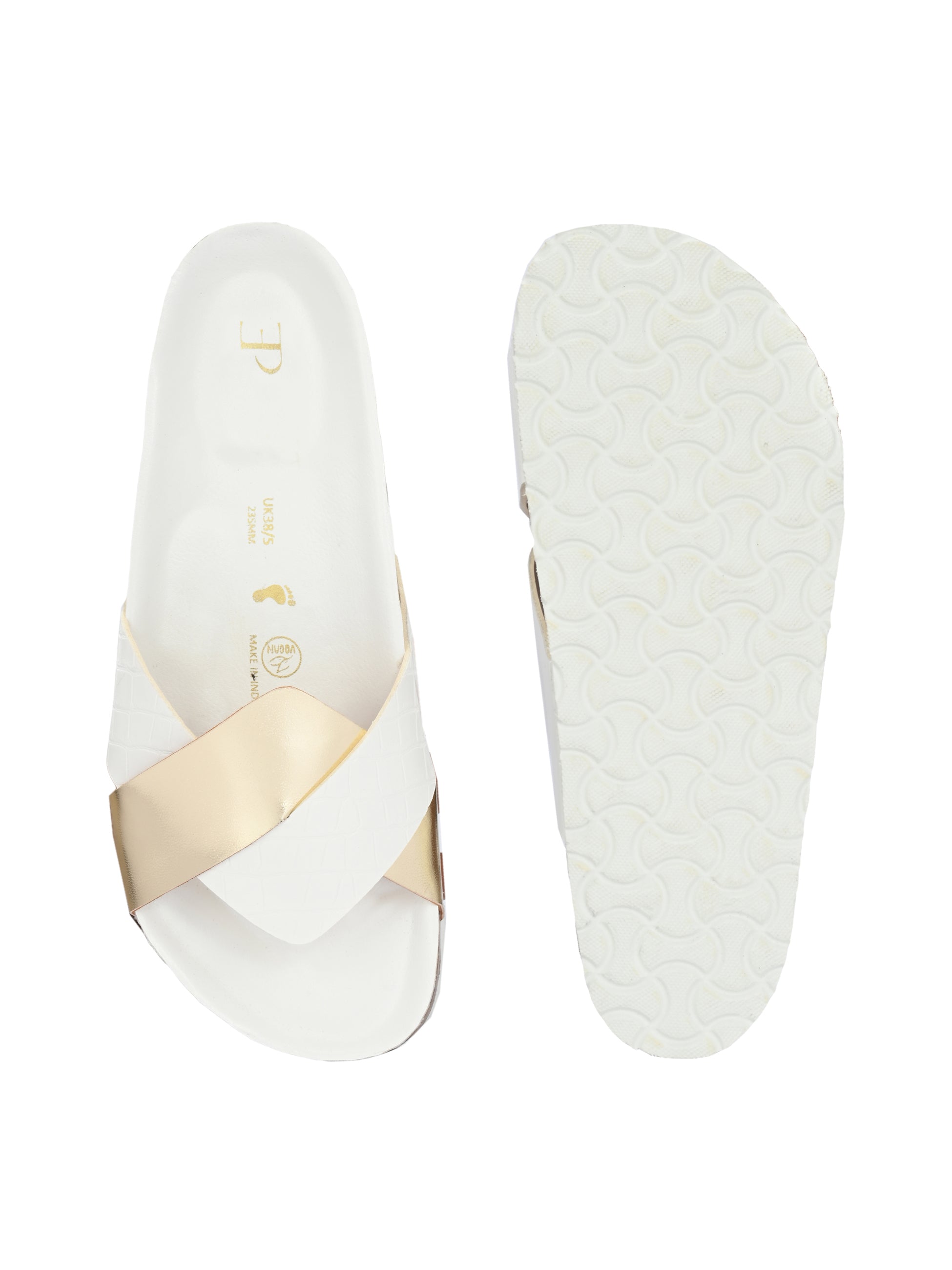 Women's casual flat heel metallic cris cross slip-on sandal