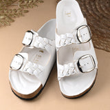 White Women's casual flat heel buckle strap slip-on sandal