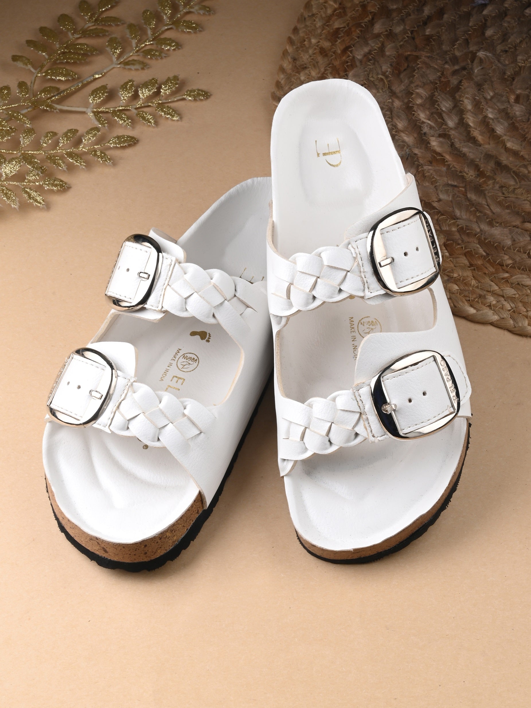 White Women's casual flat heel buckle strap slip-on sandal