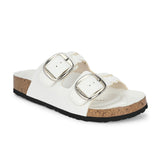 White Women's casual flat heel buckle strap slip-on sandal