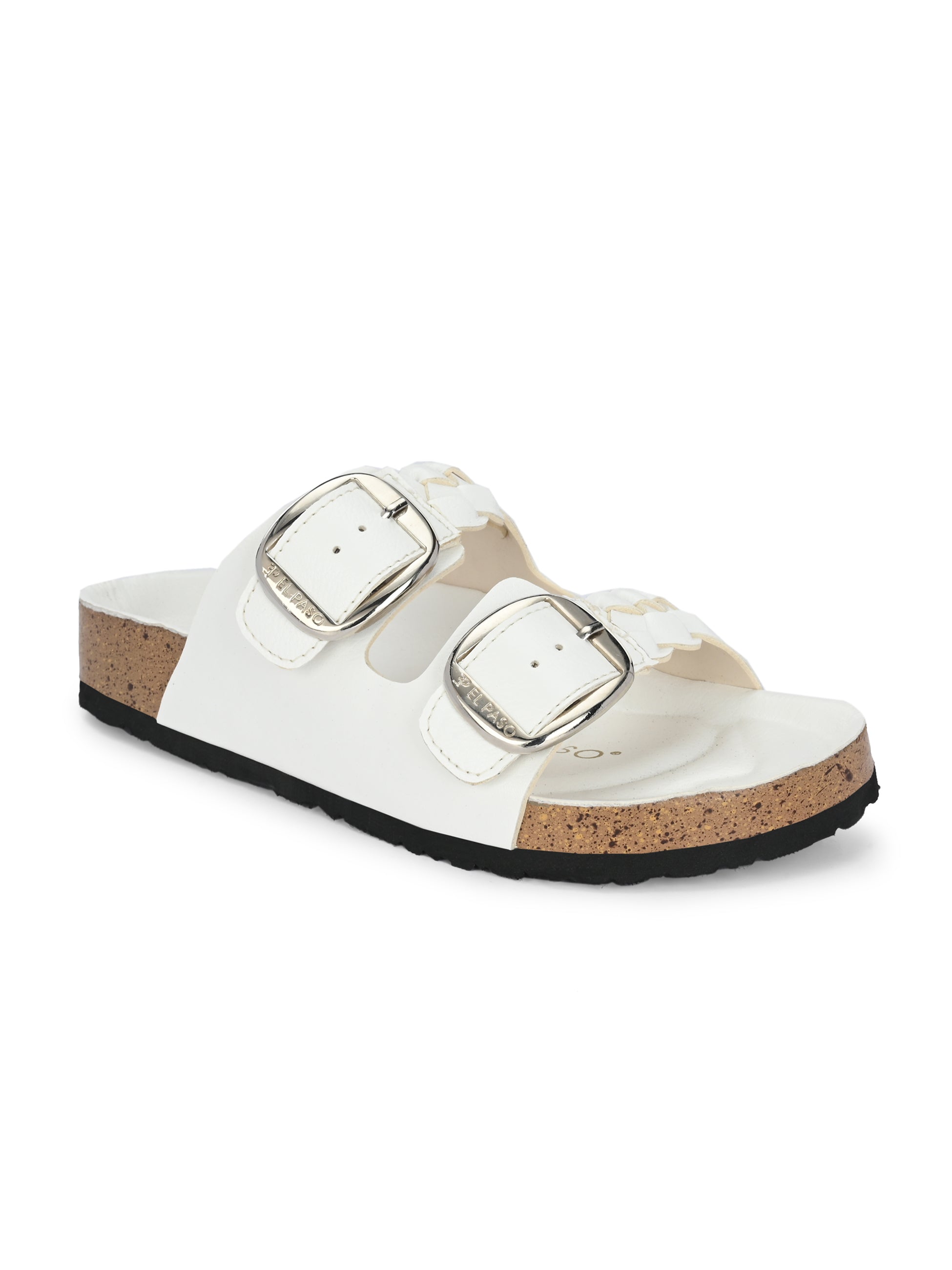 White Women's casual flat heel buckle strap slip-on sandal
