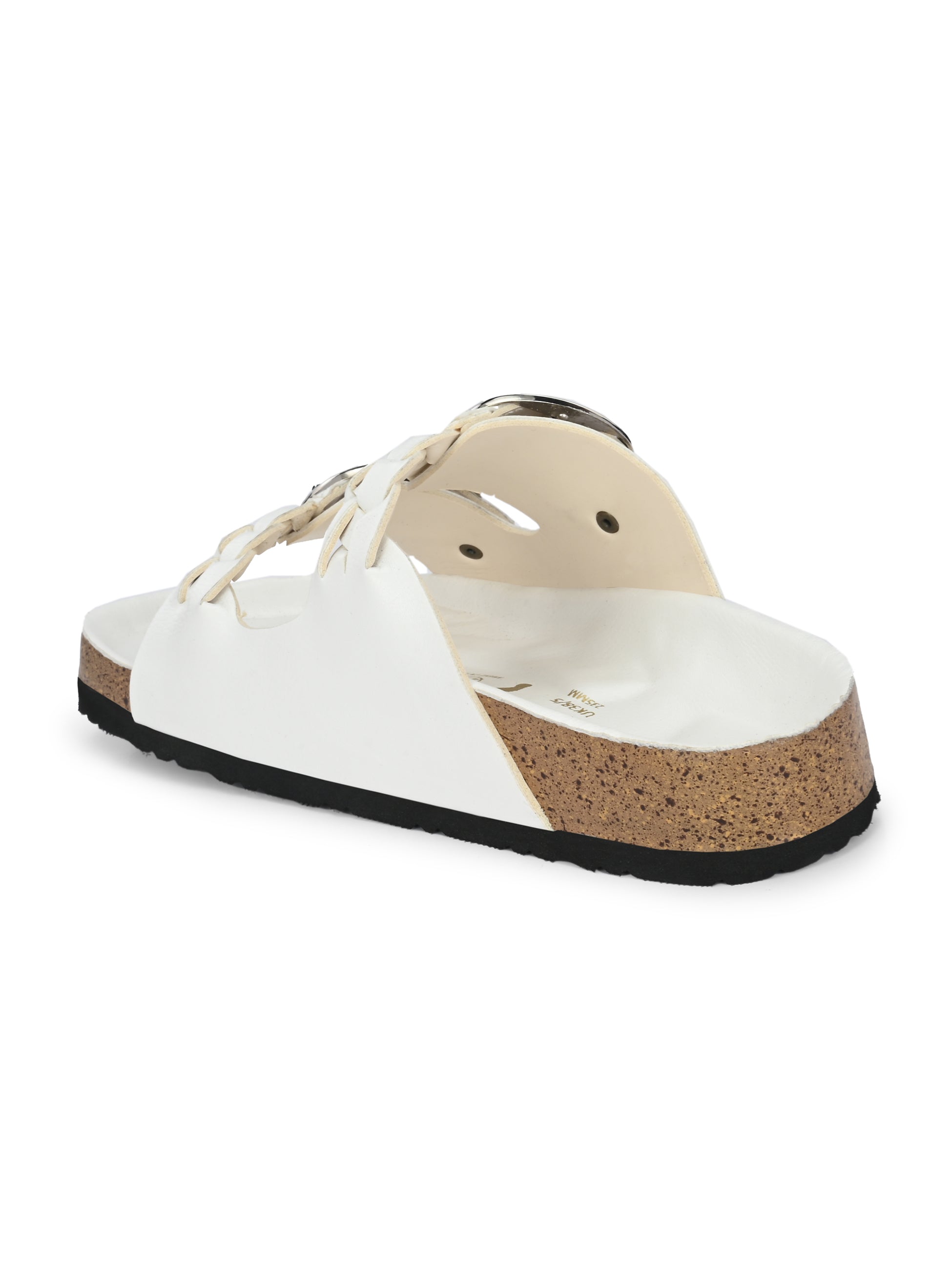 White Women's casual flat heel buckle strap slip-on sandal