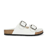White Women's casual flat heel buckle strap slip-on sandal