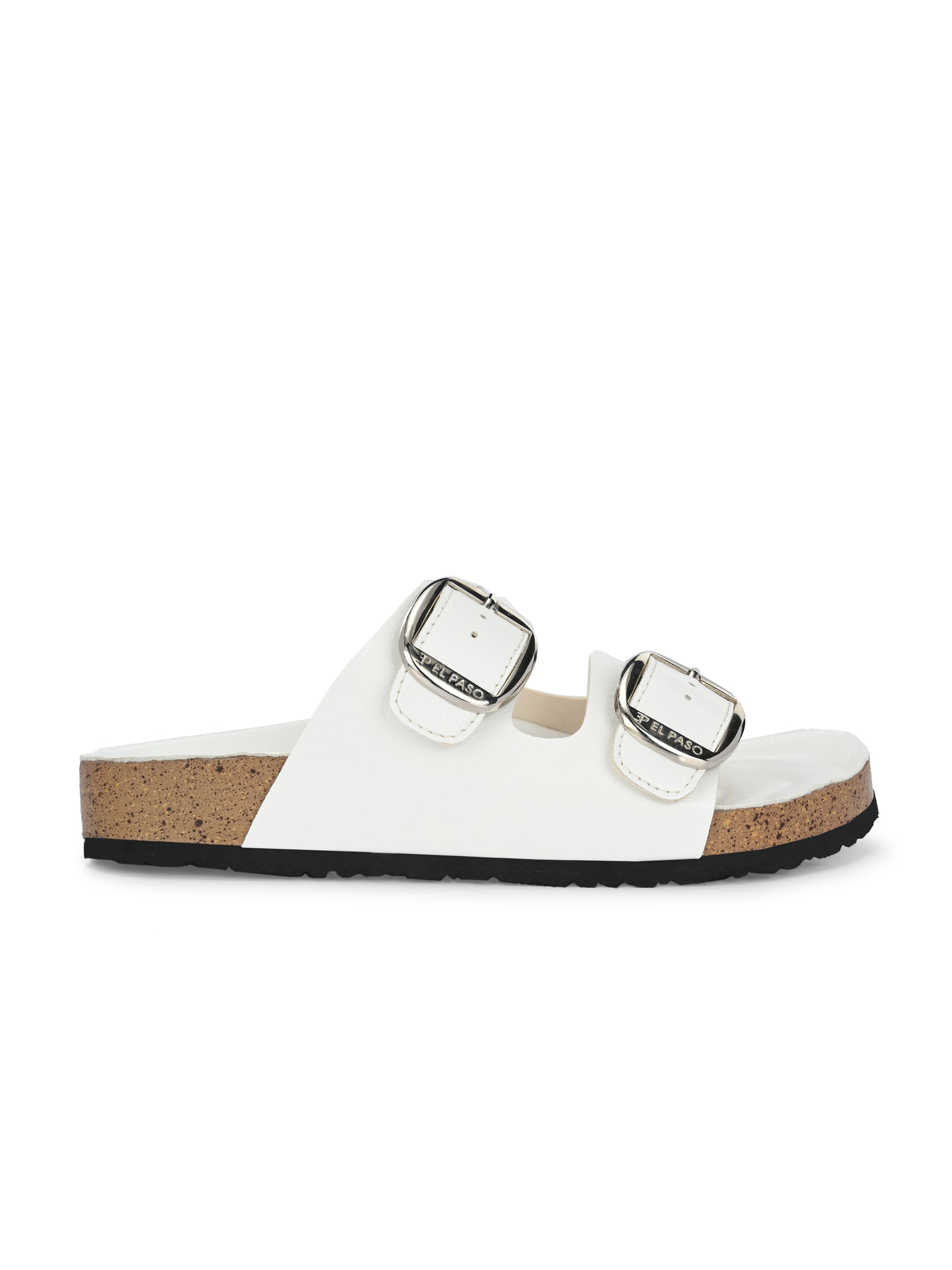 White Women's casual flat heel buckle strap slip-on sandal