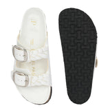 White Women's casual flat heel buckle strap slip-on sandal
