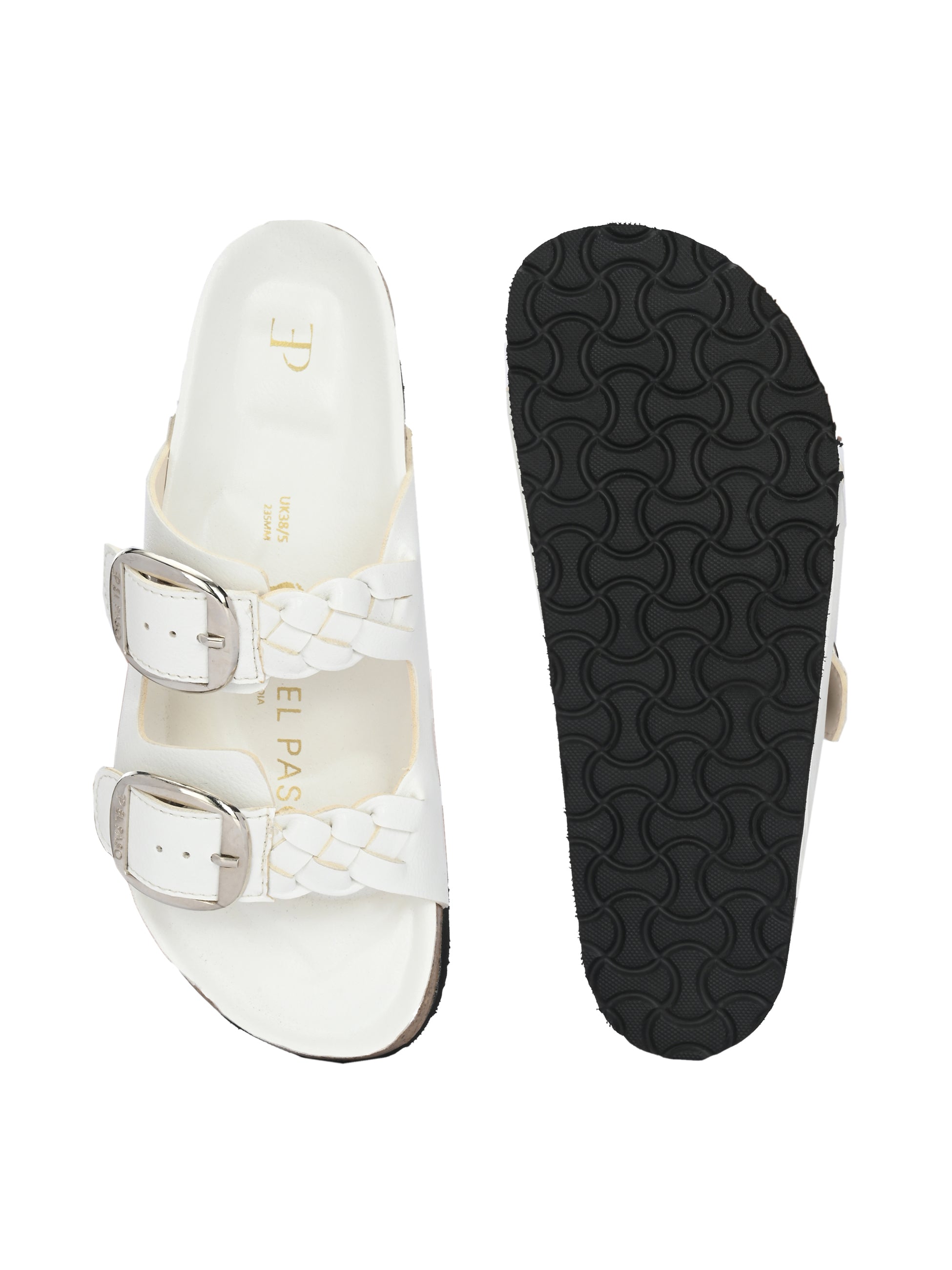 White Women's casual flat heel buckle strap slip-on sandal