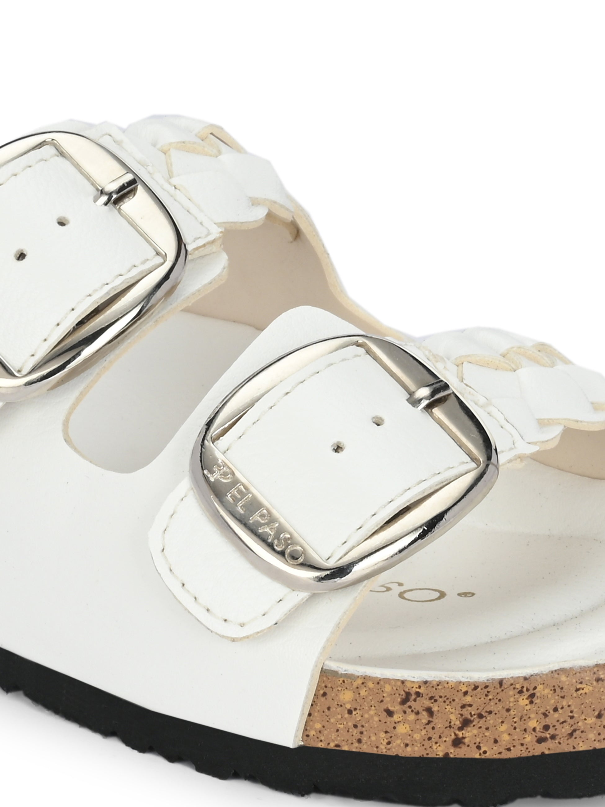 White Women's casual flat heel buckle strap slip-on sandal