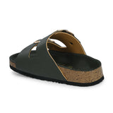 Green Women's casual flat heel buckle strap slip-on sandal