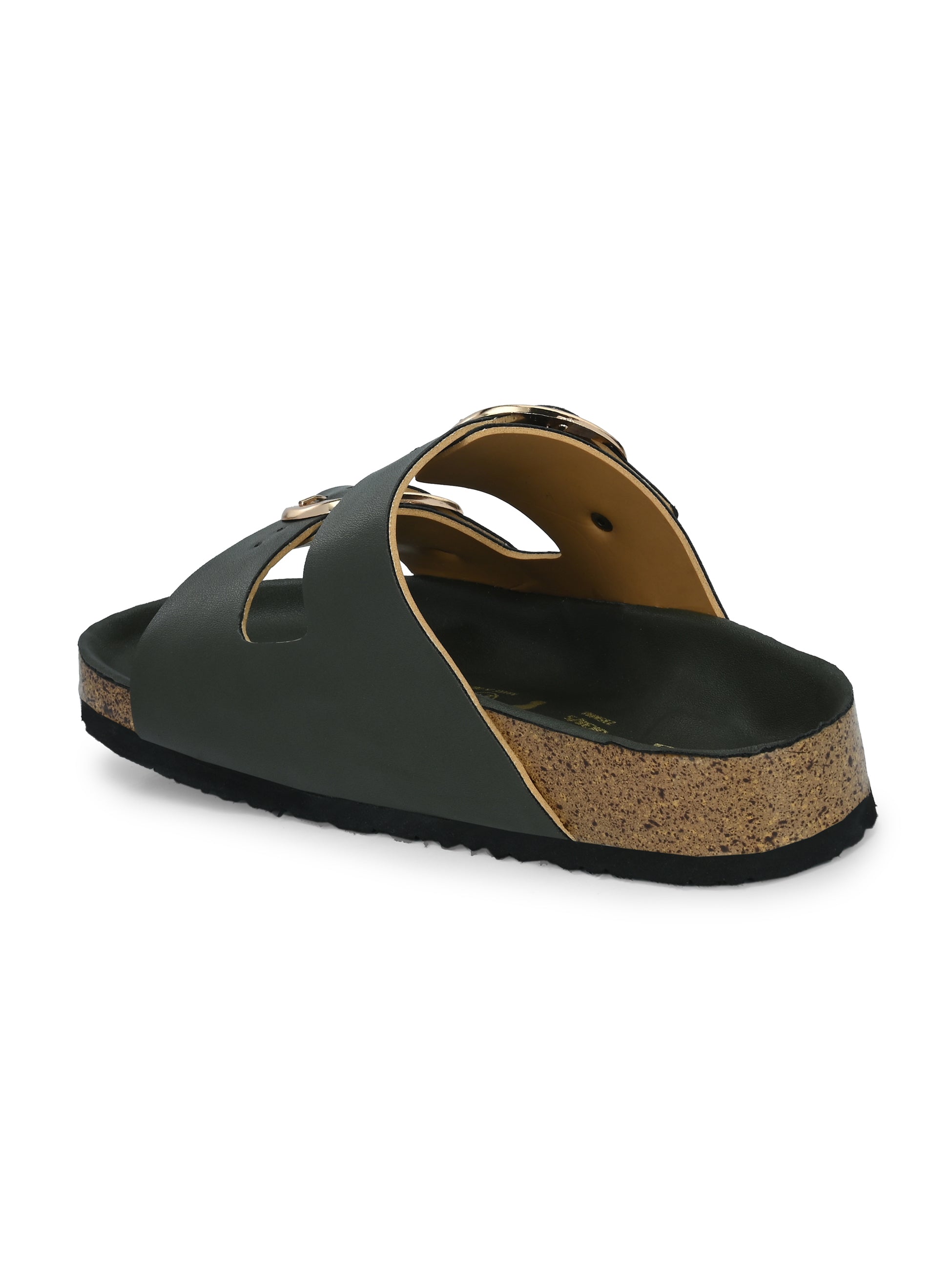 Green Women's casual flat heel buckle strap slip-on sandal