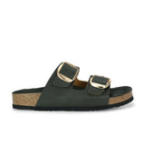 Green Women's casual flat heel buckle strap slip-on sandal
