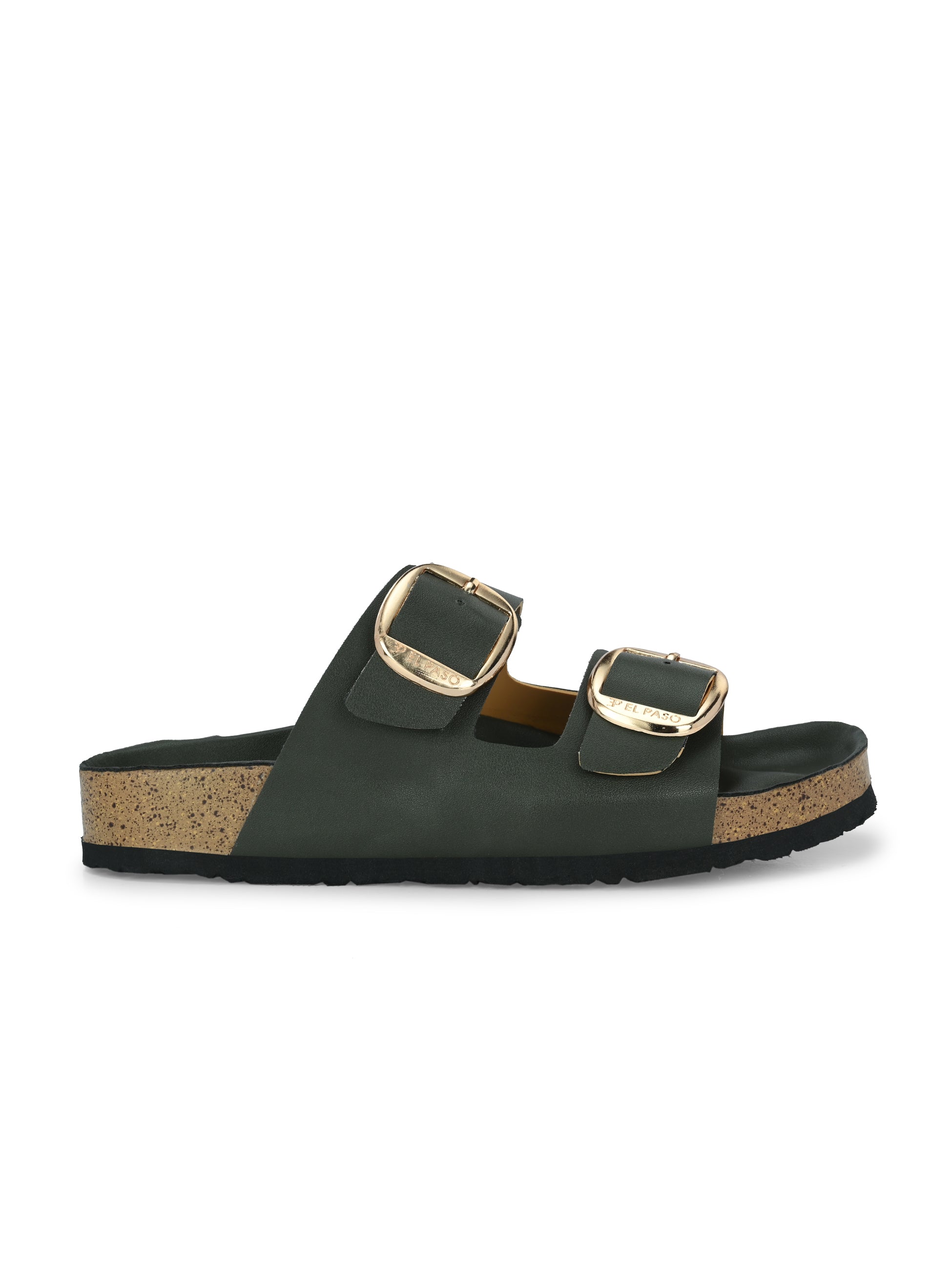 Green Women's casual flat heel buckle strap slip-on sandal