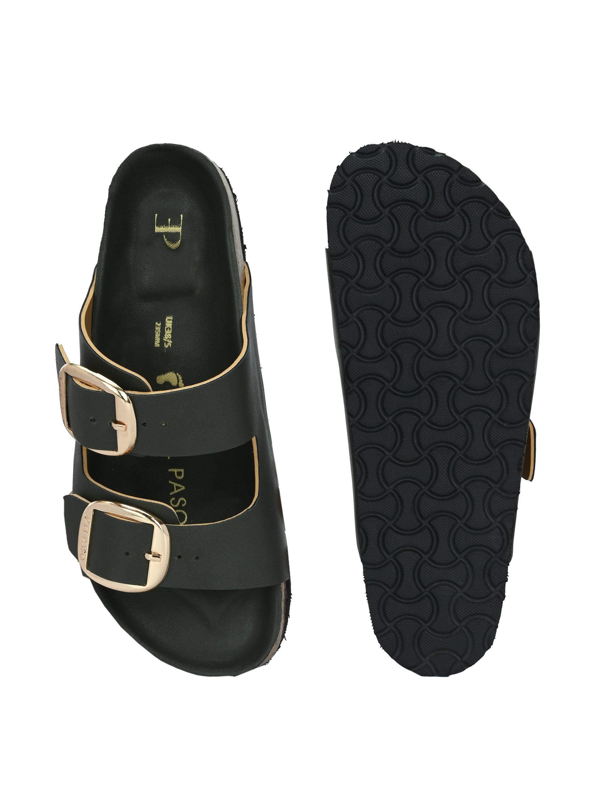 Green Women's casual flat heel buckle strap slip-on sandal