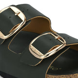 Green Women's casual flat heel buckle strap slip-on sandal