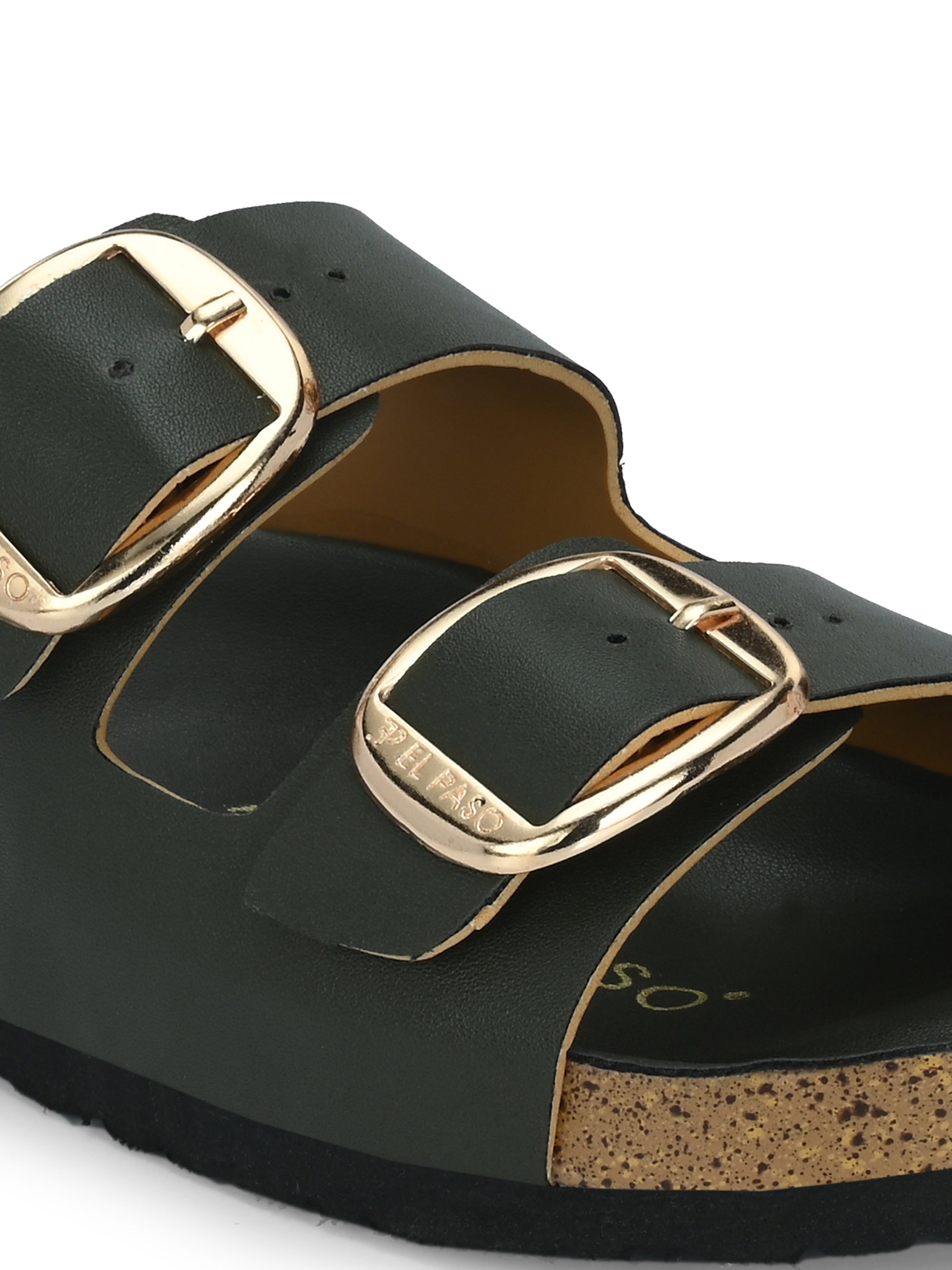 Green Women's casual flat heel buckle strap slip-on sandal