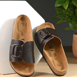 Brown Women's casual flat heel slip-on sandal