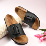 Black Women's casual flat heel slip-on sandal
