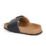 Black Women's casual flat heel slip-on sandal