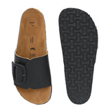 Black Women's casual flat heel slip-on sandal